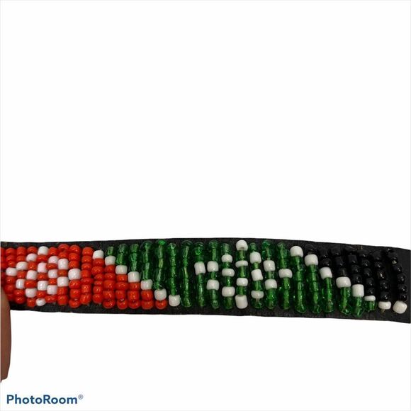 Vintage Leather & Glass Bead Snap‎ Closure Bracelet - Picture 5 of 9